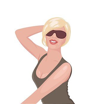Illustration portrait of smiling girl with sunglasses isolated - vector