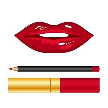 Illustration red lips and lipstick isolated - vector