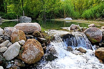 Mijares river near Montanejos nature waterfall Castellon Spain
