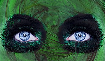 abstract blue eyes makeup woman green texture skin