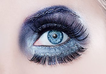 blue eye fashion makeup closeup macro winter black silver fantasy