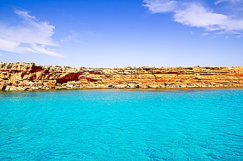 Formentera balearic island from sea west coast red mountains