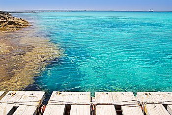 Illetes illetas beach wooden pier turquoise sea Formentera Balearic islands Mediterranean