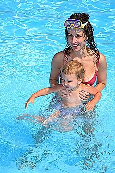 Mum and the son in pool
