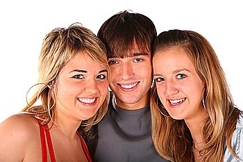 three teengers friends on white