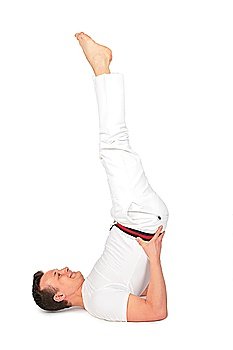 man does gymnastics, standing head over heels