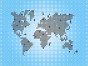 World pixel map on blue background