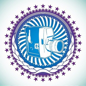 Modish emblem with old camera