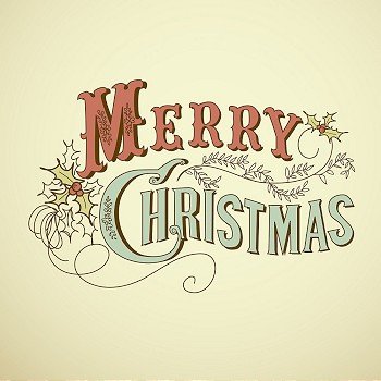 Vintage Christmas Card. Merry Christmas lettering