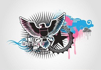 Vector illustration of style Decorative urban background with coat-of-arms  Medieval Eagle