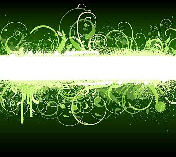 Vector illustration of green funky Grunge futuristic background with shiny floral Decorative banner