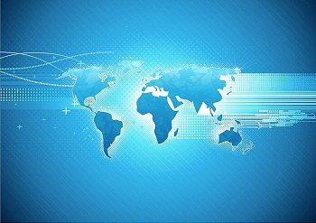 Vector illustration of blue abstract hi-tech Background with Glossy world map