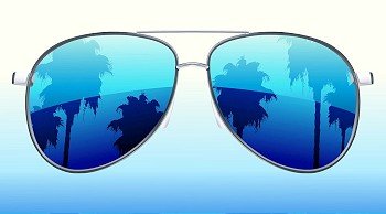 Vector illustration of  funky sunglasses with the reflection of palmtrees