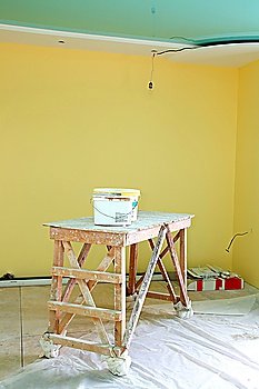 home interior renovation with trestle and paint