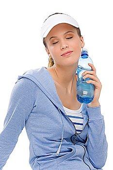 Sport - young woman in summer fitness outfit with water bottle