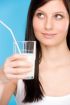 Healthy lifestyle - portrait of woman drink glass of milk