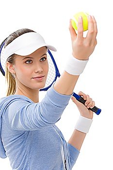 Tennis player - young woman with racket in fitness outfit