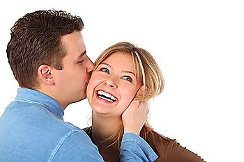 Man kisses young woman