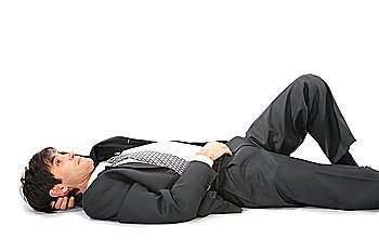 Lying on back businessman