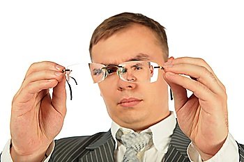 Man considers spectacles glasses