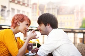 Couple at a cafe.