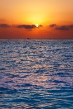Mediterranean sea sunrise sunset with sun in orange sky