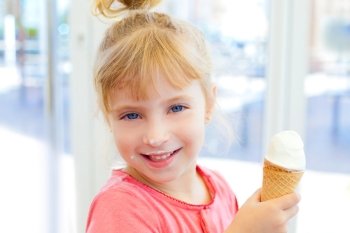 children girl happy with cone icecream smiling