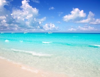 Illetes Formentera East tanga beach with tropical turquoise Mediterranean sea
