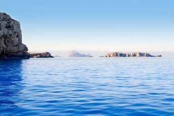 Ibiza Esparto island from a boat view in Mediterranean blue sea