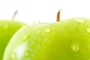two fresh green apples, close-up