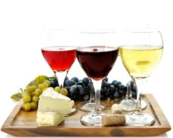 Assortment Of Wine Glasses With Grape And Cheese