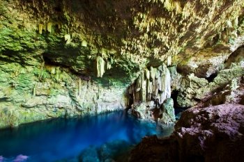 Cave with underground lake on island Cuba