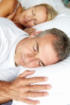 Head and shoulders mid age couple sleeping