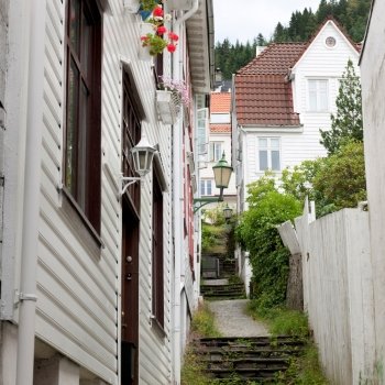 Houses in a street, Bergen, Norway