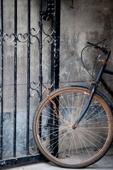 Bicycle locked at a gate, Shanghai, China