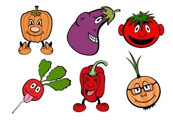 Vector illustration of funny, cute vegetable icons set.