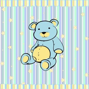 Cartoon vector illustration of Cute little teddy bear on the retro striped  background