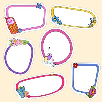 Vector illustration of cute retro frames on stickers style with funny elements of lifestyle