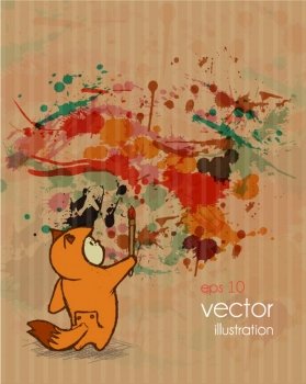 vector cute kid with grunge background