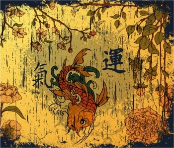 vector japanese background with koi fish