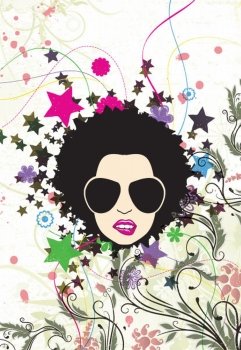 retro floral background with funky face vector illustration