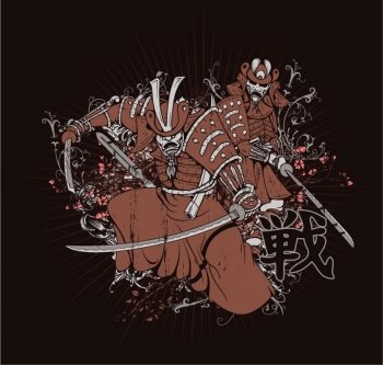 vector japanese t-shirt design with samurai