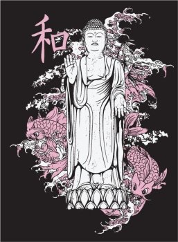 vector japanese t-shirt design with buddha