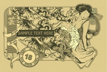 vector vintage label with geisha