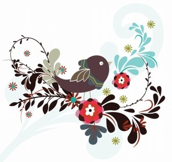 vector abstract bird with floral 