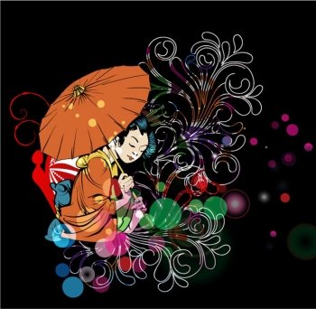 vector colorful background with geisha