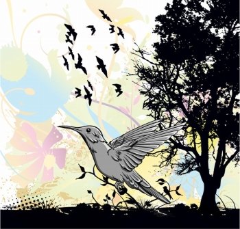 grunge background with hummingbird vector illustration