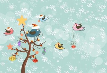 vector christmas background with birds