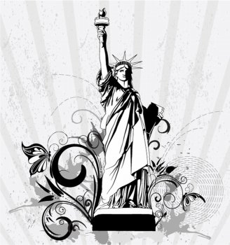 statue of liberty with floral vector illustration