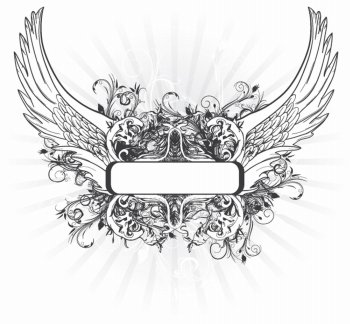 vintage emblem  with ray, floral and wing